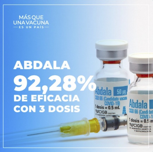 Abdala, avec trois doses, présente une efficacité de 92,28%